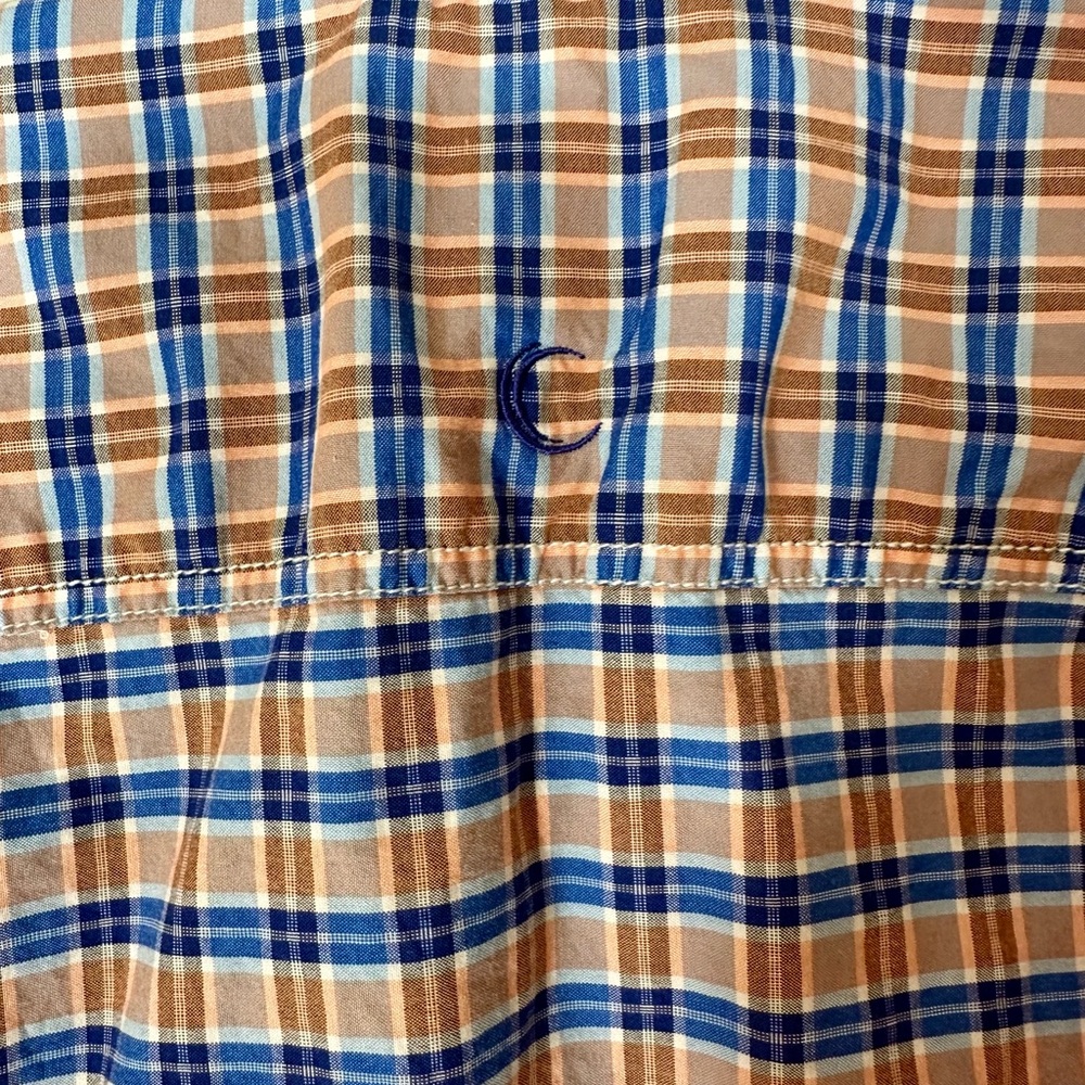 💙EUC🧡TOMMY BAHAMA Men's Blue and Orange Plaid Shirt - Picture 4 of 7